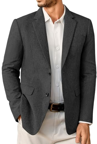 Elainone Blazers for Men UK 2 Button Slim Fit Lightweight Blazer Jackets Classic Formal Business Suit Casual Sports Coats Charcoal Grey-L