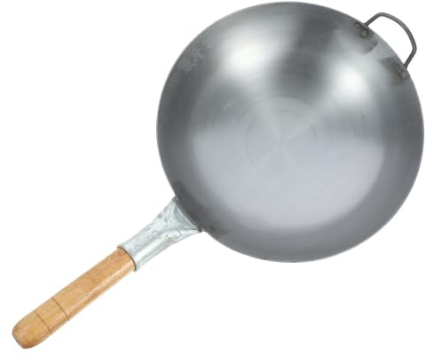 BEBEMOKO Cooking Pot Thickened Iron Pot Wooden Handle Multi-Functional for Home Outdoor Use Wok Utensils