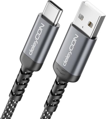 deleyCON 2m Cavo USB-A a USB-C Cavo di Ricarica e Dati per iPhone 17 15 16 Pro Max Air Galaxy A16 A56 S25 S24 S23 Pixel iPad Pro Air Tablet AirPods Notebook Switch PS5