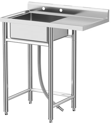 Garvee Évier utilitaire autoportant en acier inoxydable - Bac distinctif avec plan de travail - Sans robinet - Idéal cuisine externeérieure, buanderie, garage, restaurant, salle de bain, usage