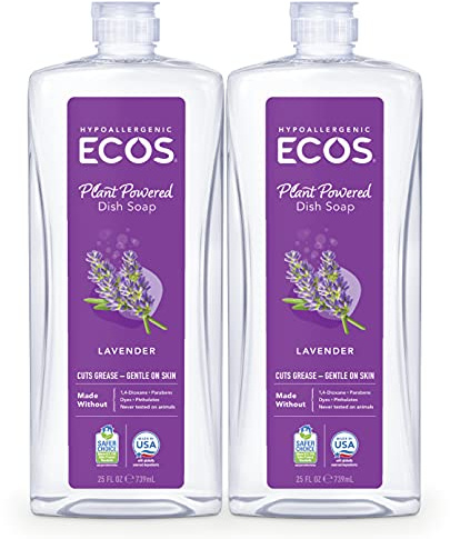 ECOS NonToxic Hypoallergenic Dishmate Dish Soap 25oz Bottle by Earth Friendly Products, 5 Fl Oz (Pack of), Lavender, 50 Fl Oz, (Pack of 2)