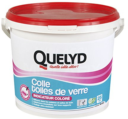 Quelyd Colle Toiles de Verre – Colle Avec Indicateur Coloré – Prête à l'Emploi – Tous Supports Muraux – Toutes Pièces dont Cuisines et Salles de Bain – Sans Solvant – Pot de 5 kg (25 m²)