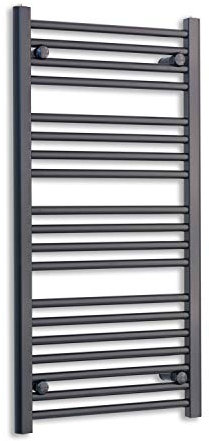 600mm Wide Black Heated Towel Rail Radiator Flat Ladder for Stylish Bathroom (600 x 1000 mm)