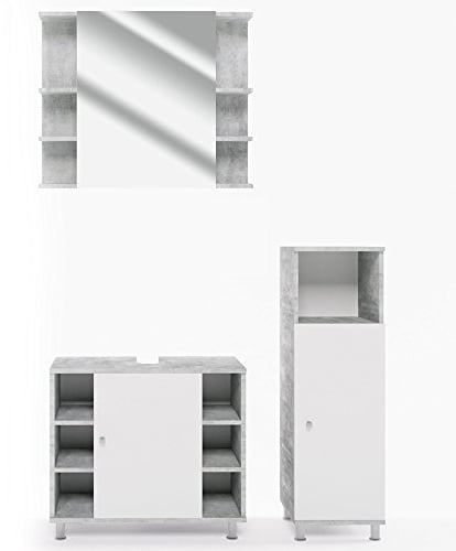 Vicco Badmöbel-Set Fynn, Badezimmerschrank-Set, Beton/Weiß, 3 Teile, mit Midischrank
