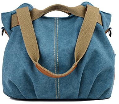 LOSMILE Damen Leinwand Handtasche Schultertasche Leinentasche Umhängetasche Tragetasche Henkeltasche Hobo Tasche (Blau)