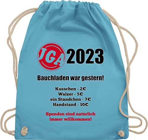Turnbeutel Rucksack - JGA Junggesellenabschied Männer - Aufgaben der Braut - Bezahlen - Bauchladen war gestern - Unisize - Hellblau - verkaufsartikel polter rucksäcke jungesellenabschied verkauf