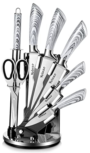 Velaze Service de Couteaux de Cuisine 8 pièces, Ensemble de Couteaux de Cuisine en Acier Inoxydable, Manche Argent