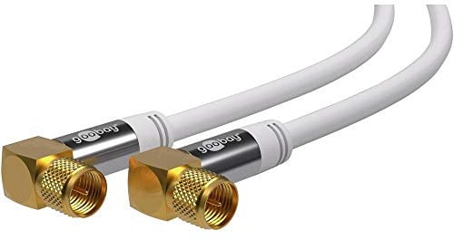 Goobay 70484 Antennenkabel 3m / 90 Grad F Stecker auf 90 Grad F Stecker / SAT Kabel 135 dB Koaxialkabel OFC Satellitenkabel / 4fach geschirmt TV Kabel / Weiß / Fernsehkabel 3m