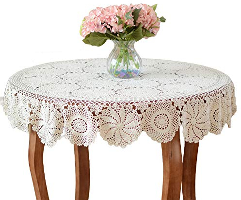 Yizunnu, Runde Vintage handgefertigte Häkeldecke, Baumwolle, Spitze, Tischdeckchen, für Hochzeit, Party, Baumwolle, weiß, 220 cm