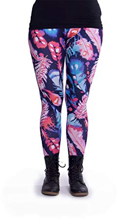 cosey - Bunte Bedruckte Motiv-Leggings (Einheitsgröße) - Design Bunte Federn