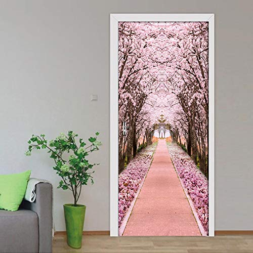 NSDX Türtapete Selbstklebend Selbstklebende wasserdichte 3D-Tür Aufkleber Wald Kirschbaum Home Decoration Repvc Wandbild Papier Druck Kunst Bild Für Schlafzimmer