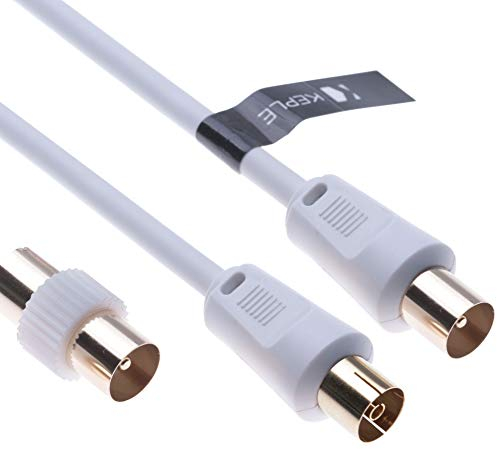 TV Aerial Ariel Cable Coaxial Extension Lead Freesat RF Male to Female Plug with Male Adapter Coax Coupler for Freeview TV, DVD, VCR, SKY HD Virgin, BT, TV Box Satellite Antenna M-F Splitter White 10m