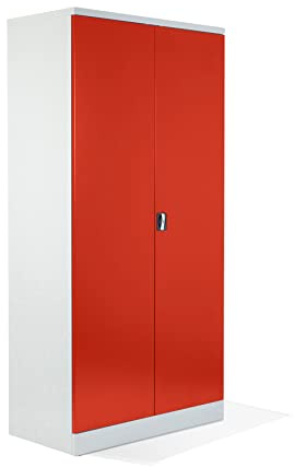 Schrank & Stuhl XL Werkzeugschrank – Werkstattschrank mit 4 höhenverstellbaren Fachböden, Stahlschrank für Werkzeuge, 195 x 92 x 50 cm (H x B x T), Grau/Rot