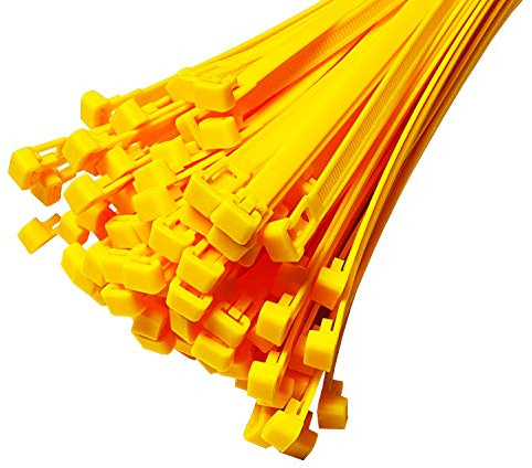 Pack of 100 Cable Ties Resealable 540 mm x 7.6 mm Yellow Removable Reusable Nylon UV Stable