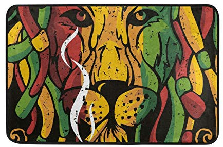 FANTAZIO Lion Rasta Vector ~ Grafik Creative Market Fußmatten für Eingangsweg Outdoor Bereich Teppich gerade Teppichgreifer für Küche / Badezimmer 60 x 40 cm