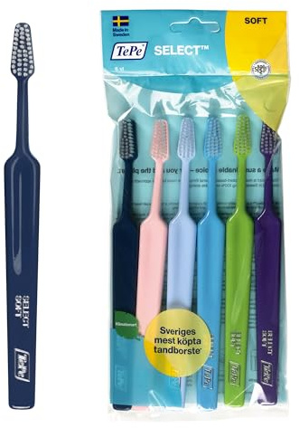 TePe Select Handzahnbürsten, weich, verschiedene Farben, 6 Stück