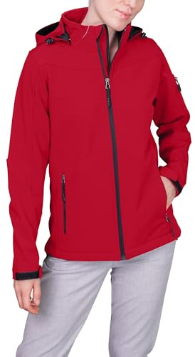 HRM Damen Hooded Softshell Jacket, rot, Gr. 2XL I Premium Softshelljacke Damen wasserabweisend I 5.000mm Wassersäule I Funktionsjacke I Workwear I Hochwertige & nachhaltige Damen-Bekleidung