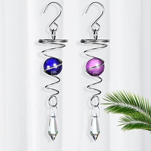Jetec 2 Pack Hanging Wind Spinner, Gazing Ball Spiral Tail, Blue, Purple