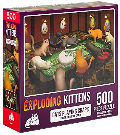Exploding Kittens Jigsaw Puzzles for Adults -Cats Playing Craps - 500 Piece Jigsaw Puzzles for Family Fun & Game Night