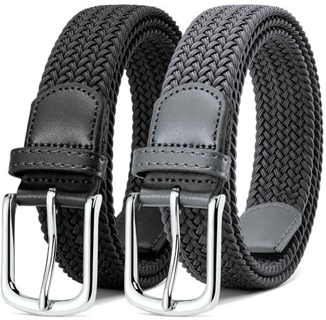 MATLAB 2er-Pack Stretchgürtel für Damen & Herren – Elastische Flechtgürtel aus Stoff, Verstellbar & Dehnbar, 3,3 cm breit, Schwarz & Grau, Länge 110 cm
