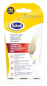 Scholl Cerotti per le Vesciche dei Piedi ad Alto Potere Adesivo, Resistenti all'Acqua e a Lunga Tenuta, Azione Protettiva e Lenitiva, Pack da 6 Cerotti per le Dita dei Piedi