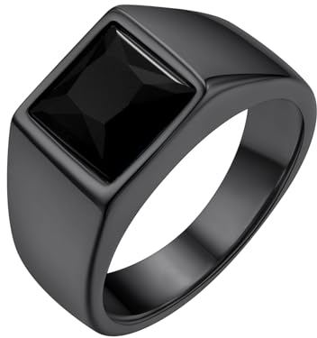 GoldChic Siegelring Herren Ringe Schwarz Edelstahlring mit Stein 8MM breit Verlobungsring 62mm Eheringe Accessoires Schmuck