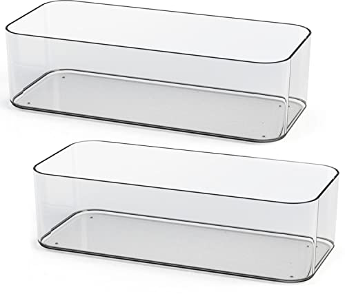 TIENDA EURASIA - Pack de 2 Bandejas Organizadoras, Caja Organizadora Transparente, Organizadores Apilables, Caja Almacenaje Plastico Transparente para Cajones, Baño, Cocina (32 x 14 x 9 cm)
