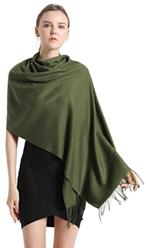 vimate Pashmina Reiseschal Wrap, Soft Plain Color Dark Green Kaschmir Pashmina Schal Wrap für Frauen/Damen (DE-Dark Green)