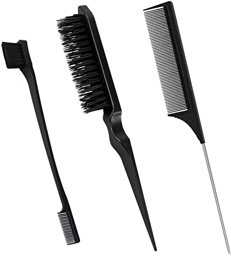 Sularpek 3 Stück Sleek Bun Bürste Set, Doppelkanten Teasing Haarbürste und Rattenschwanz Kamm, Borsten Haarschnitt Haarkamm Pflege Kanten für Friseurin Frauen Baby Kinder