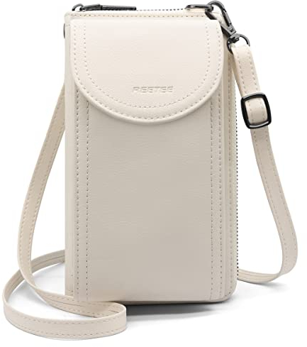REETEE Handytasche zum Umhängen RFID Schutz Geldbeutel Damen Handy Umhängetasche Leder Viele Fächer Handy Schultertasche mit 12 Kartenfächer Klein Crossbody Handytasche Geldbörse für Frauen(Weiß) …