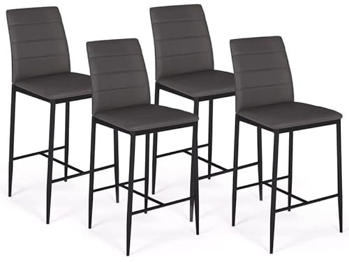 IDMarket - Lot de 4 tabourets Romane en PVC Gris Design Contemporain chaises de Bar rembourrées