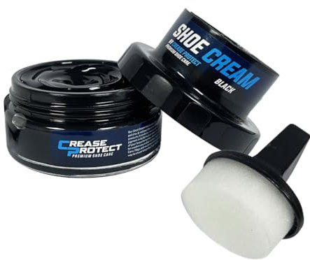 Crease Protect Shoe Cream Polish - Moisturises & Nourishes & Restores Colour - Includes Sponge (Black, Pack of 3)