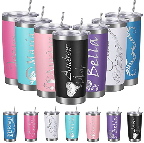 Hodmec Bicchieri personalizzati con coperchio e cannuccia personalizzati isolati con nome personalizzato in acciaio inox tazze da caffè regali per uomini e donne (20 once, nero)