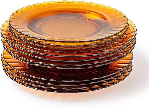 Duralex® Collection Le Picardie® - Plato ondulado de cristal de 23 cl, hondo de 23 cl y de postre de 20,5 cm, resistente a los arañazos, apto para lavavajillas y microondas (ámbar, juego de 12)