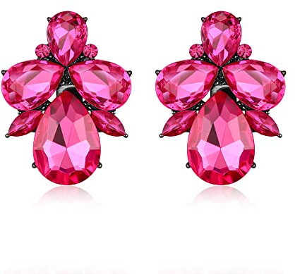 EVER FAITH Strass Kristall Art Deco Ohrstecker Bankett Prom funkelnde Tropfen Marquise Ohrringe für Damen Fuchsia Schwarz-Ton