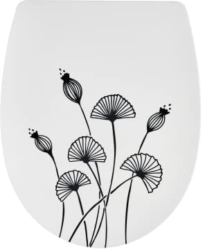 Wirquin 20724240 Abattant WC en thermoplastique Marbella forme U Décor Floral, noir