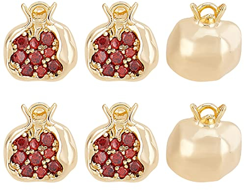BENECREAT 6 Stück Echt 18 Karat Vergoldeter Granatapfel Zirkonia Charm Messing Anhänger Mit Roten Zirkonia Granatapfelkernen Für Armband Halskette Schmuckherstellung, 10.5x10x7 mm