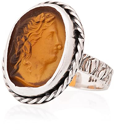 Aphrodite-Glasring, Intaglio-Glasring, antiker römischer Glasring. Aphrodite-Siegelring aus Silber. Römischer Intaglio-Silberring. Römischer Glas-Silberring.