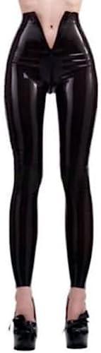 Schwarze Latex-Anzughose Mit Hoher Taille Für Damen, Leggings, Reißverschluss Im Schritt, Schwarz,Schwarz,Klein