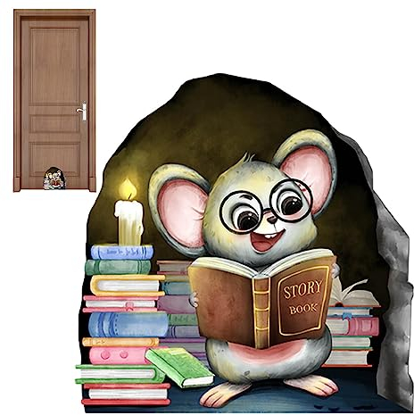 Tebinzi Baseboard Mouse Decals, Wall Mouse Decal, Cartoon Nursery Kids Room Reading Book Mouse Wall Decor At Night For Kindergarten