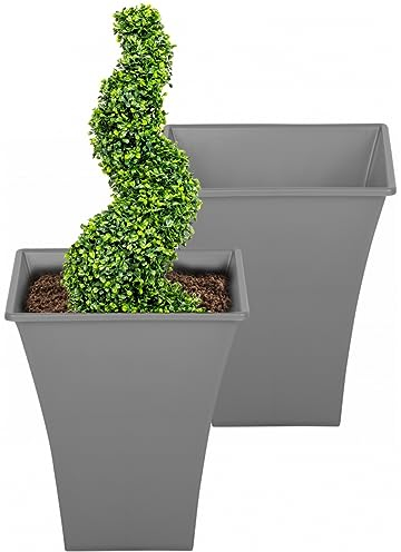Muddy Hands Pack of 2 Grey Square Plant Pots Indoor Home Outdoor Garden Plastic Planters Flower Herb Tree