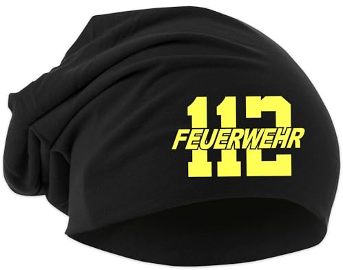 UGLYSHIRT Feuerwehr Mütze | Feuerwehrmann FFW Strickmütze 112 Mütze Hut Logo Firefighter Hat Dehnbar | Beanie M4