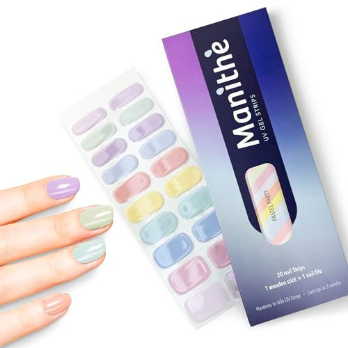 Manithè - Smalto multicolore pastelli (Pastel Party) - Smalto Adesivo Gel UV - Pellicola per Unghie Autoadesiva - Manicure Semipermanente - Nail Wraps Gel UV - Kit 20 PCS