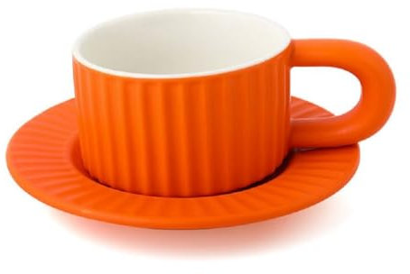 MAGICVOGEL Modern Coffee Cup with Saucer 200 ml Espresso Cup Cappuccino Cup with Saucer Gift Porcelain Cup Coffee Service for Coffee, Cappuccino, Latte, Espresso, Mocha (Orange)