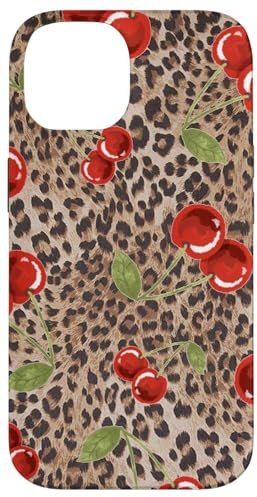 iPhone 14 Cute Cherry Cherries On Cheetah Leopard Print Girl Women Case