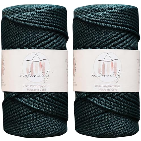 Makromecity 2 Strang Makramee Garn 3mm x 120m Wald Grün Premium Polyester Makramee Schnur Polypropylene Basteln für Wandbehänge Umhängetasche Handtasche Runner Schnullerkette Platzteller