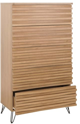 Mendler Kommode HWC-M49, Highboard Schrank, 3D-Design 5 Schubladen MDF Metall 145x80x44cm - Natur