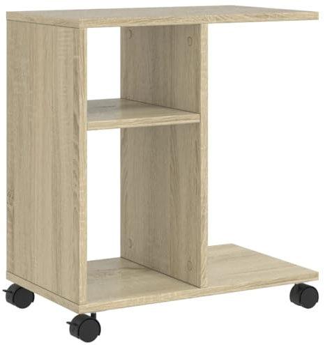vidaXL Beistelltisch mit Rollen, Sofatisch mit Stauraum, Couchtisch für Schlafzimmer Wohnzimmer, Nachttisch Rolltisch, Sonoma-Eiche Holzwerkstoff