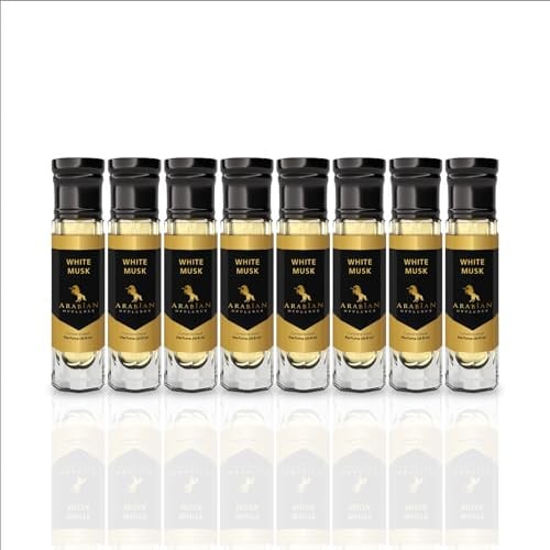 Arabian Opulence FR297 WHITE MUSK Roll-on Parfümöl | Konzentriertes Parfüm Körperöl | Langanhaltendes Parfüm auf Ölbasis für Frauen | Reisegröße Alkoholfreies Parfümöl Fläschchen (6ml, 8er-Pack)