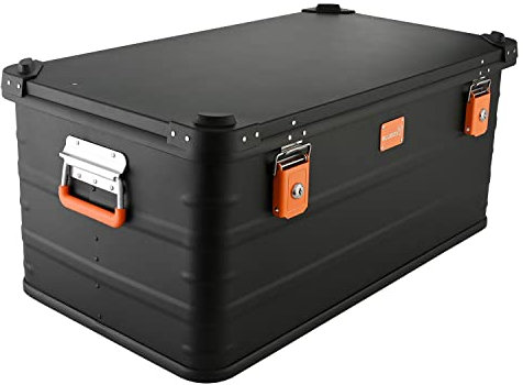 Alubox Alukiste abschließbar E92B - Premium Aluminium Lagerbox 92 Liter - Deckel mit Aluminium Druckguss Stapelecken und Gummidichtung - inklusive Schlösser - schwarz lackiert